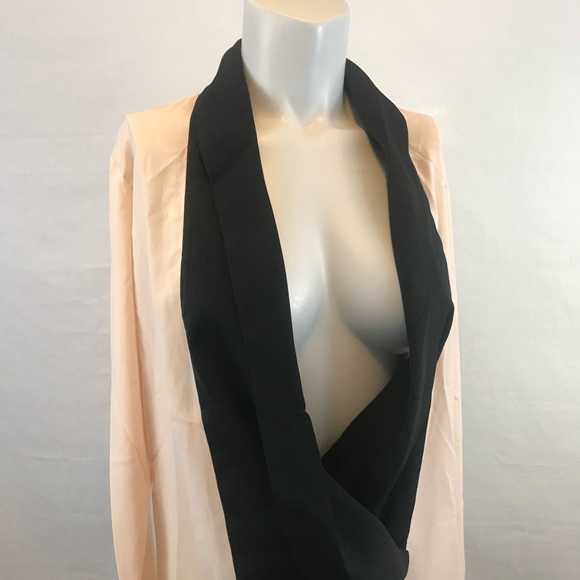 Peach and Black Draped Lapel Chiffon Top - Picture 2 of 6